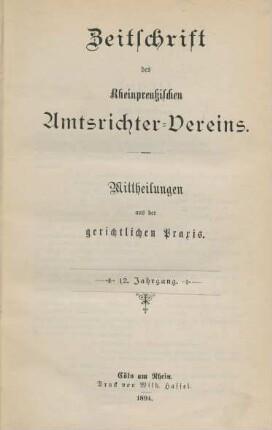 12.1894: Zeitschrift des Rheinpreußischen Amtsrichter-Vereins