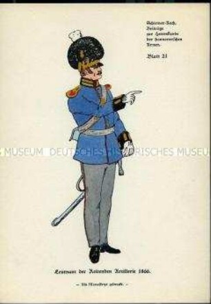 Uniformdarstellung, Leutnant der Reitenden Artillerie, Königreich Hannover, 1866.