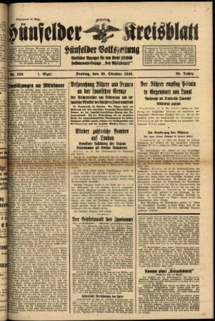 Erste Ausgabe vom Freitag, den 25. Oktober 1940.