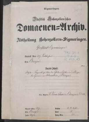 Bingen: Lagerbuch über die Güter, Gülten und Rechte der Herren von Hornstein zu Bingen