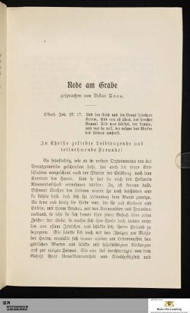 Rede am Grabe gesprochen von Dekan Roos