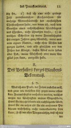 II. Des Verfassers kurzes Glaubens-Bekenntniß