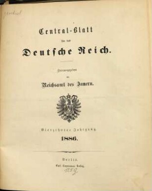 Zentralblatt für das Deutsche Reich, 14. 1886