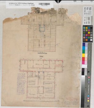 Münster (Münster) Neubau des Chemischen Laboratoriums Dachbalkenlage, Grundriß Etage 1878/79 1 : 100 62 x 49 Zeichnung Staatshochbauamt Münster