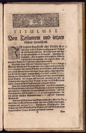 Titulus I. Von Testament und letzten Willens Vermächnüß