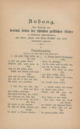 Anhang. Eine Auswahl von dreimal sieben der schönsten geistlichen Lieder...