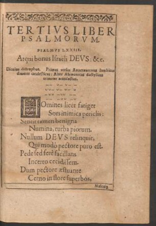 Tertius Liber Psalmorum.