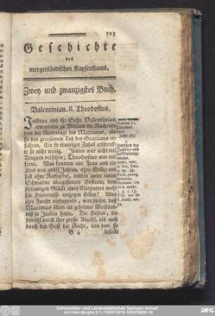 Zwey und zwanzigstes Buch. Valentinian. II. Theodsius.