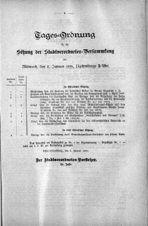 Tages-Ordnung, 11. Januar 1899