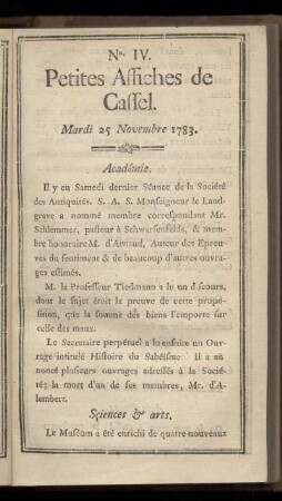 No IV (Mardi 25 Novmbre 1783)