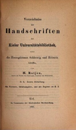 Verzeichniss der Handschriften der Kieler Universitätsbibliothek, welche die Herzogthümer Schleswig und Holstein betreffen, 3,2