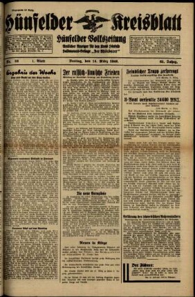 Erste Ausgabe vom Freitag, den 15. März 1940.