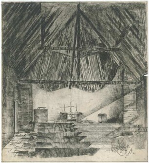 Gsaenger, Gustav; Ramsau bei Berchtesgaden (Bayern); Ev. Kirche - Kircheninnenraum (Perspektive)