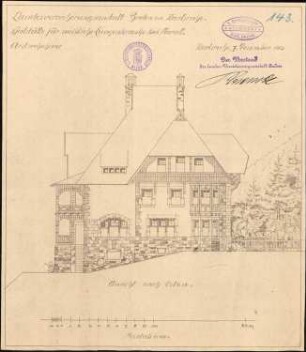 Lungenheilanstalt Marzell der Landesversicherungsanstalt Baden; gef. von Architekt E. Schweickhardt; Ostansicht des Arztwohnhauses