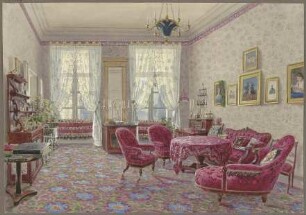 Zimmer mit roten Möbeln