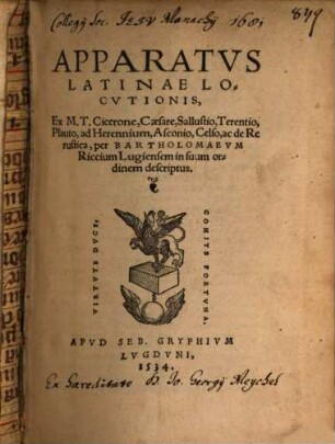 Apparatus Latinae locutionis ex M. T. Cicerone, Caesare, Sallustio ... descriptus ...