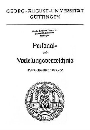 WS 1959/60: Personal- und Vorlesungsverzeichnis ...