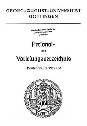 WS 1959/60: Personal- und Vorlesungsverzeichnis ...