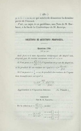 Solutions de questions proposées.