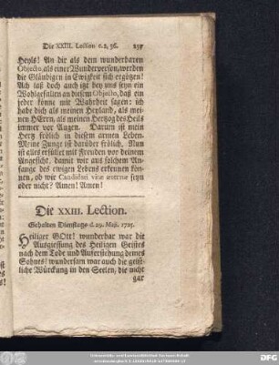 Die XXIII. Lection. Gehalten Dienstags d. 29. Maji. 1725.