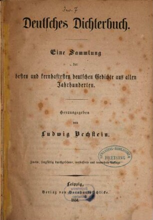 Deutsches Dichterbuch : eine Sammlung der besten und kernhaftesten deutschen Gedichte aus allen Jahrhunderten