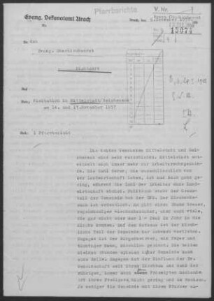 Mittelstadt-Reicheneck: Visitationsbericht mit Pfarrbericht 1957