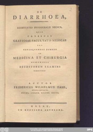 De Diarrhoea : Dissertatio Inauguralis Medica