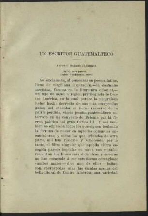 Un escritor guatemalteco - Antonio Batres Jáuregui