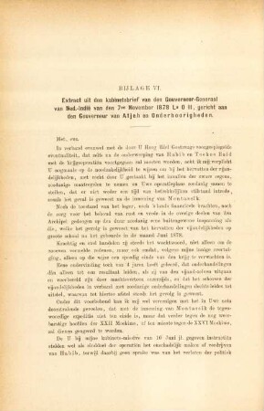 Bjlage VI. Extract uit den kabinetsbrief van den Gouverneur-Generaal van Ned.-Indie van den 7en November 1878 ...
