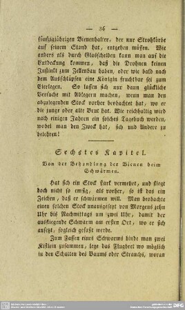 Sechstes Kapitel. Von der Behandlung der Bienen beim Schwärmen