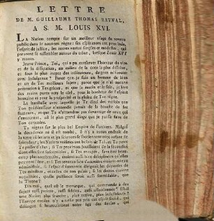 Lettre de M. Guillaume Thomas Raynal, à S. M. Louis XVI.