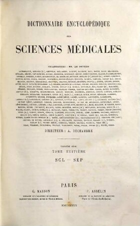 Dictionnaire encyclopédique des sciences médicales, 3,8. Scl - Sep