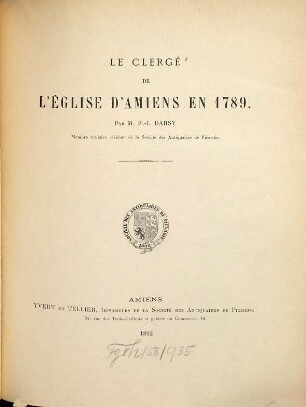 Le clergé de l'église d'Amiens en 1789
