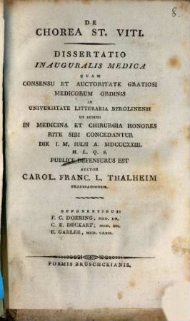 De chorea St. Viti : diss. inaug. med.