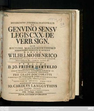 Dissertatio Jvridica Inavgvralis De Genvino Sensv Legis CXX. De Verb. Sign.