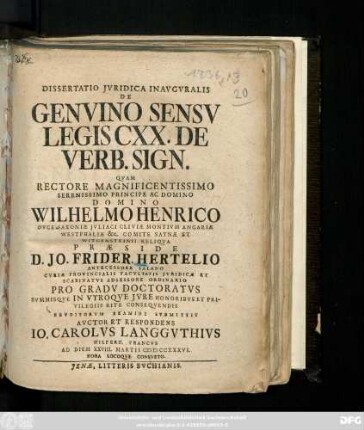 Dissertatio Jvridica Inavgvralis De Genvino Sensv Legis CXX. De Verb. Sign.