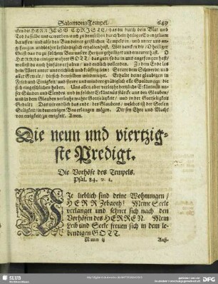 Die neun und viertzigste Predigt. Die Vorhöfe des Tempels. Psal.84.v.1
