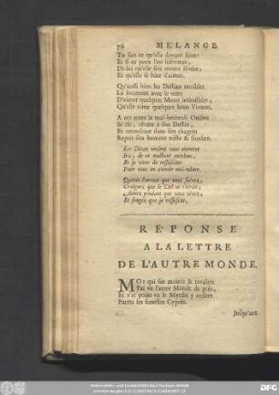 Réponse A La Lettre De L'Autre Monde.
