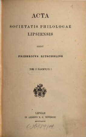 Acta Societatis Philologae Lipsiensis. 2,1
