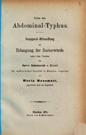 Ueber den Abdominal-Typhus : Inaugural-Abhandlung