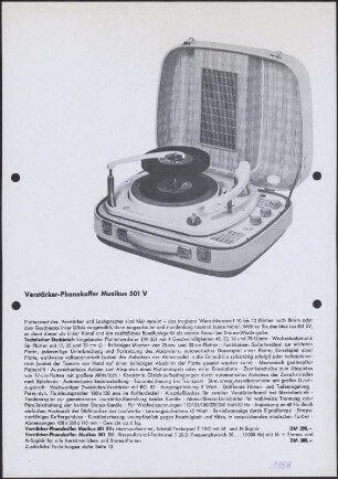 Werbeblatt: Telefunken Verstärker-Phonokoffer Musikus 501 V und Telefunken Verstärker-Phonokoffer Musikus 5 V