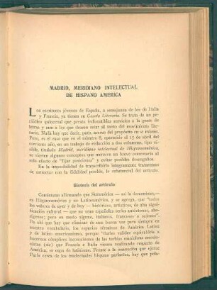 Madrid, meridiano intelectual de Hispano América