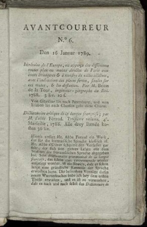 No. 6. Den 16. Januar 1789. - No. 10. Den 1. Februar 1789.