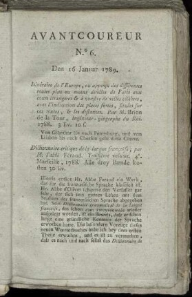 No. 6. Den 16. Januar 1789. - No. 10. Den 1. Februar 1789.