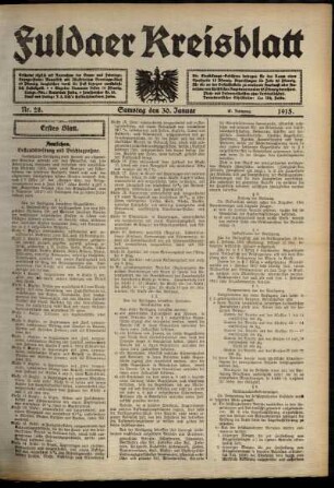 Erste Ausgabe vom Samstag, den 30. Januar 1915.