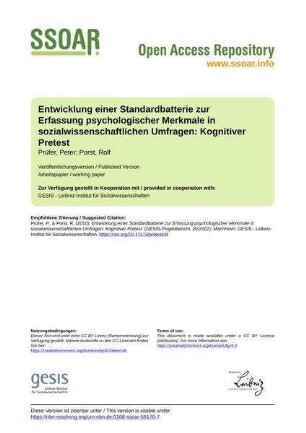 Entwicklung einer Standardbatterie zur Erfassung psychologischer Merkmale in sozialwissenschaftlichen Umfragen: Kognitiver Pretest