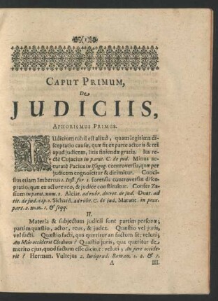 Caput Primum, De Judiciis, Aphorismus Primus.