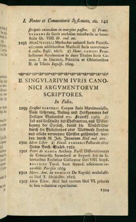 II. Singularium Iuris Canonici Argumentorum Scriptores.