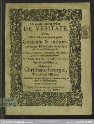 Disputatio metaphysica de veritate