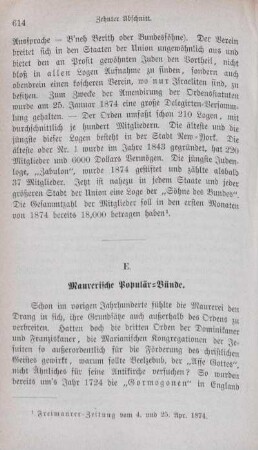 E. Maurerische Populär-Bünde.